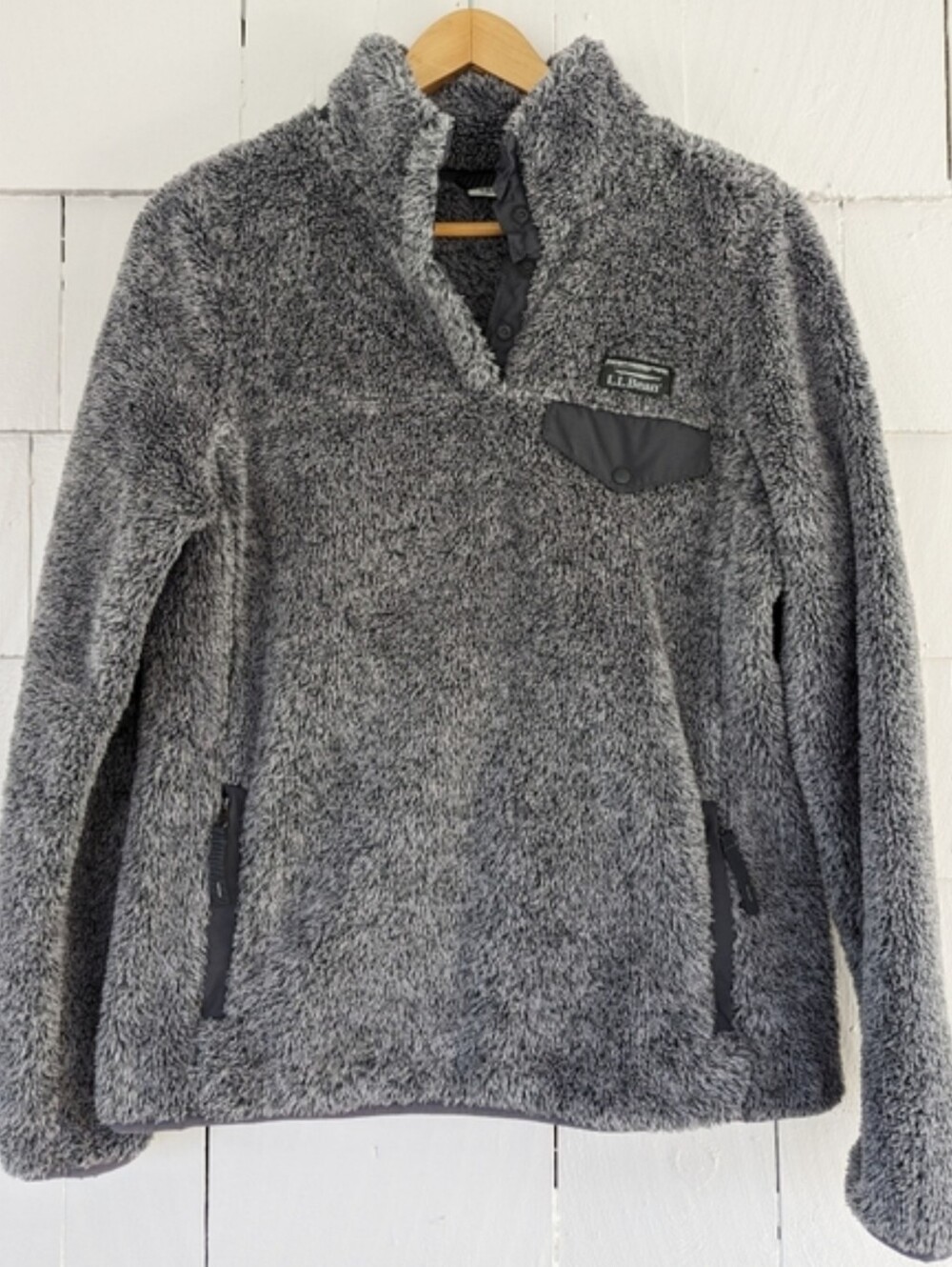 LL Bean Gray Hi-Pile Fleece Pullover Sweater Size XS